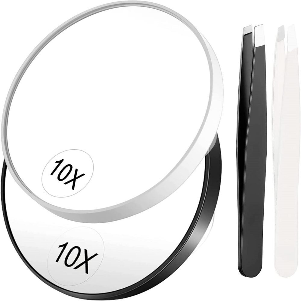 Milishow Magnifying Mirror with Eyebrow Tweezers