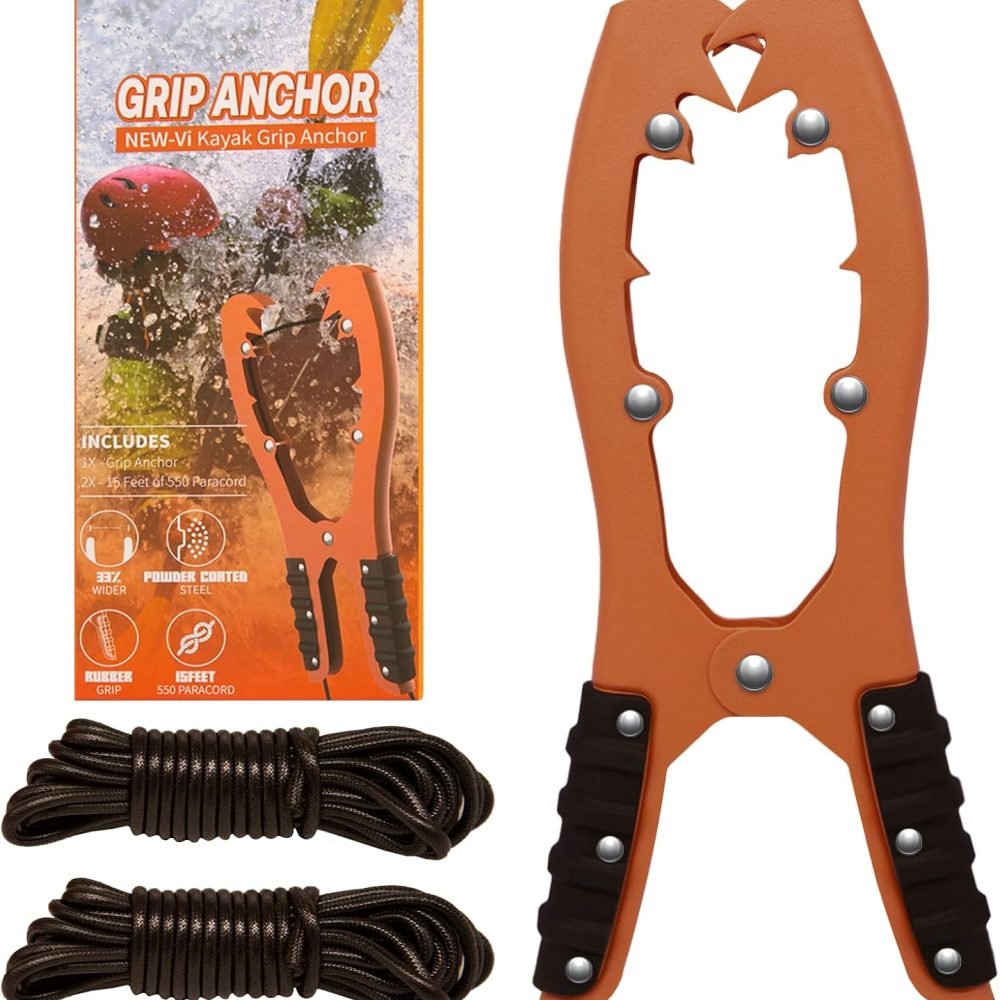 Kayak Anchor Grip - Boat, Float Tube & Kayak Accessories for Fishing, Kayaking Equipment - Brush Clamp Anchor with Teeth - Anchor Wizard Gripper with 16.4ft Paracord - Rubber Grips - Coated Steel