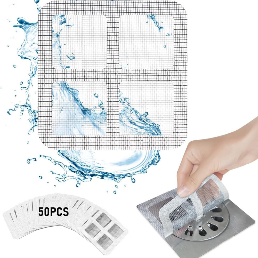 50 PCS, Disposable Drain Covers, 3.9" X 3.9" Disposable Drain Hair Catcher, Disposable Drain Covers for Shower, Disposable Filter Patches for Drain, Disposable Shower Drain Hair Catcher Mesh Stickers