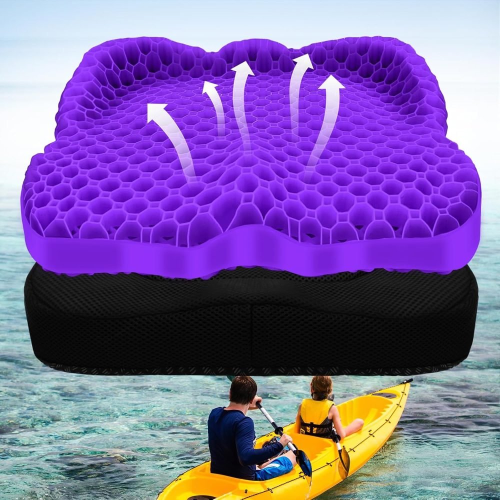 NEW-Vi Anti-Slip Kayak Seat Cushion - Double Thicken Gel Boat Cushion, Waterproof Kayak Gel Seat Cushion, Coccyx Sciatica Pain Relief, Kayak Accessories for Fishing, Kayak Fishing Accessories