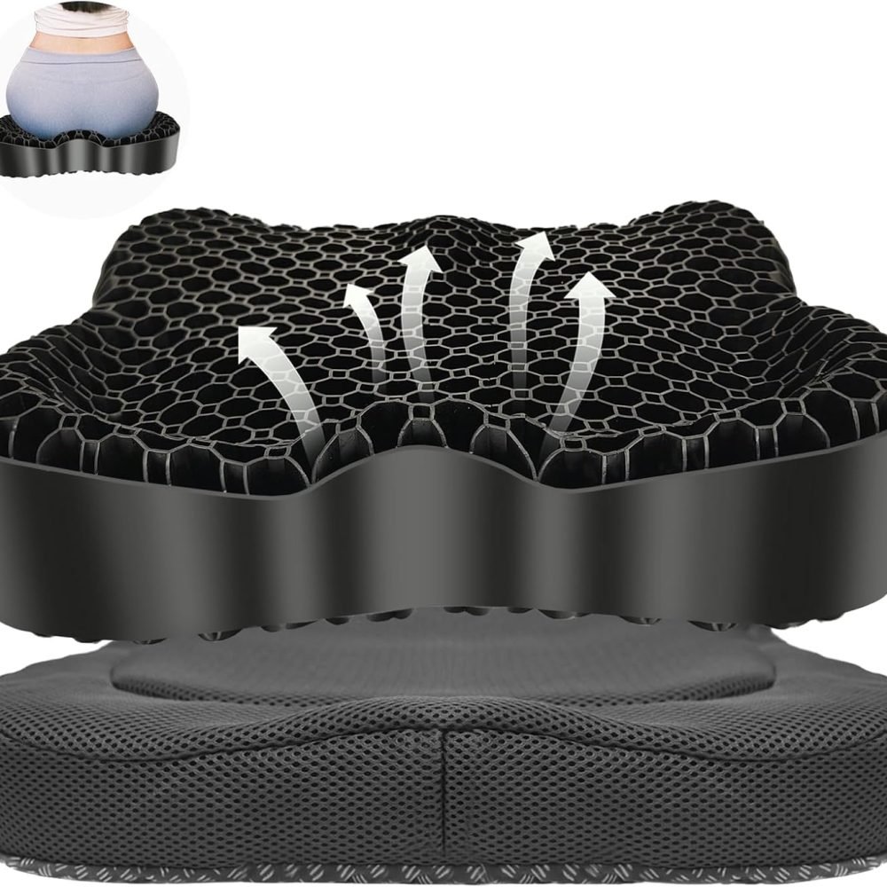 Cooling Gel Seat Cushion, Thickened Big Breathable Honeycomb Design Absorbs Pressure Points Gel Cushion with Anti-Slip Cover Cooling Seat Cushion for Office Chair Home Car Seat Cushion for Wheelchair