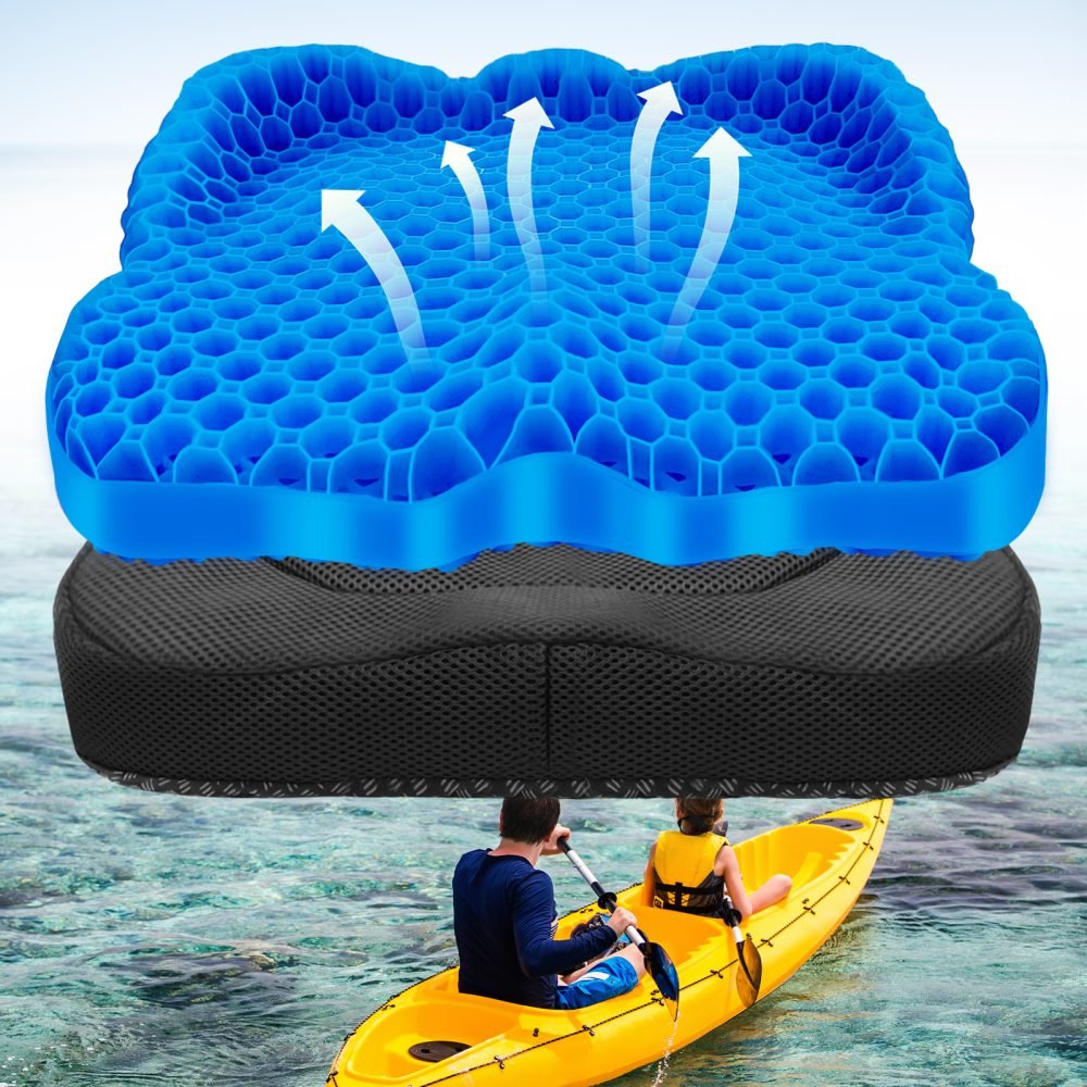 NEW-Vi Anti-Slip Kayak Seat Cushion - Double Thicken Gel Boat Cushion, Waterproof Kayak Gel Seat Cushion, Coccyx Sciatica Pain Relief, Kayak Accessories for Fishing, Kayak Fishing Accessories