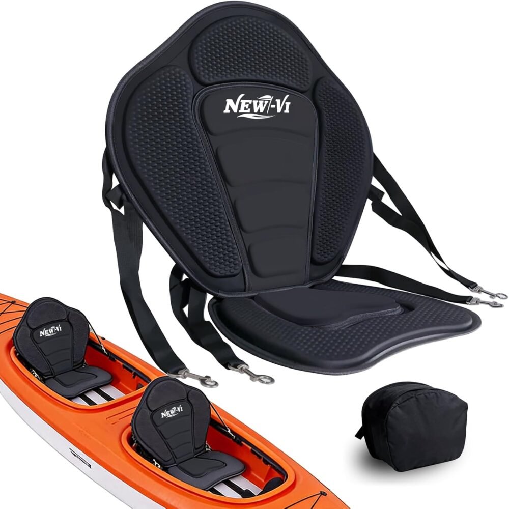 NEW-Vi Universal Deluxe Detachable Kayak Seat Paddle Board Seat Canoe Seat Kayak Seats with Back Support, 4 Adjustable Straps High Back Support, Form-Fitting for Kayaks SUP Fishing Boat Rowboat