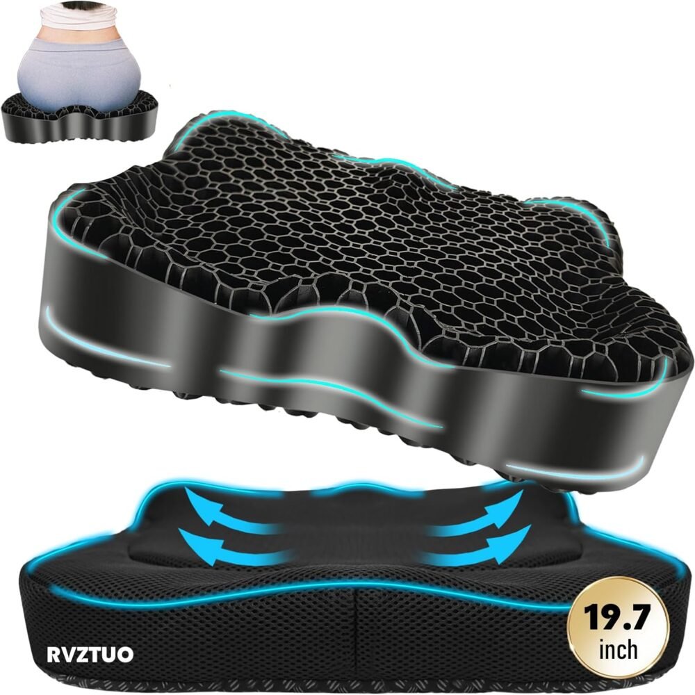 Cooling Gel Seat Cushion, Thickened Big Breathable Honeycomb Design Absorbs Pressure Points Gel Cushion with Anti-Slip Cover Cooling Seat Cushion for Office Chair Home Car Wheelchair Stadium Bleachers