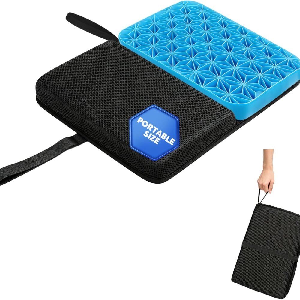Honeycomb Gel Seat Cushion Portable Travel Cushions, 16" x 12" Foldable Seat Cushion for Airplane, Light Pad for Car Office Wheelchair, Pressure Relief & Tailbone Pain Relief