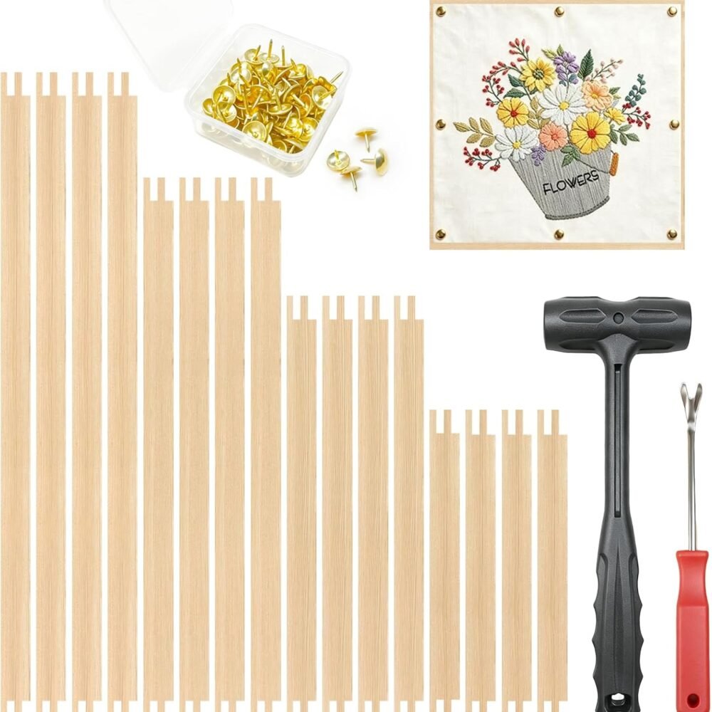 16 Pcs Stretcher Bars for Needlework, 4 Sizes (8,10,12,14 Inch) Needlepoint Stretcher Bars Set, Wooden Canvas Stretcher Bars for Embroidery Stitch Frame Set Bundle, DIY Frame