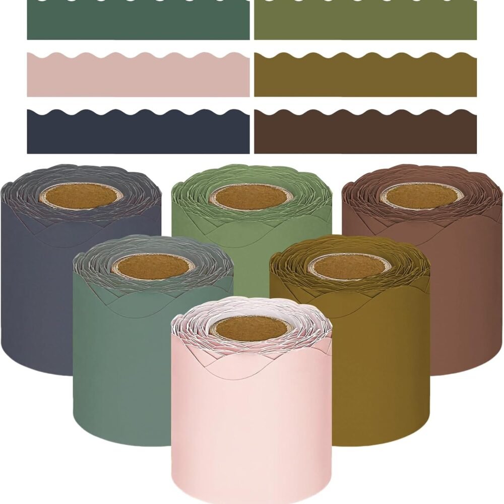 6 Rolls 240 Feet Scalloped Bulletin Board Borders Bulletin Board Trim for Classroom Decoration, 6 Assorted Colors